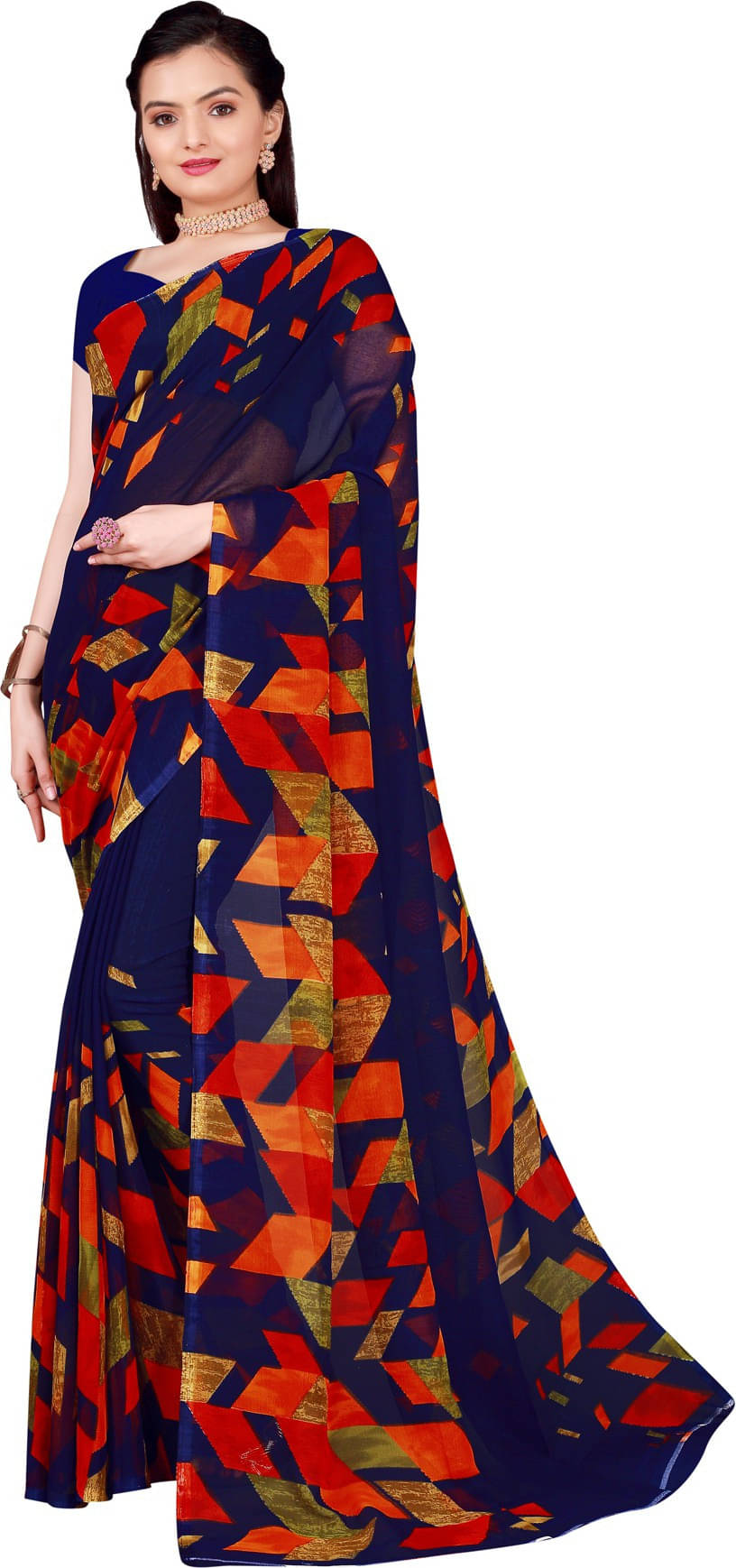 Suali Georgette Printed Saree With Unstitched Blouse Piece ( Blue ) Suali Georgette Printed Saree With Unstitched Blouse Piece ( Blue )