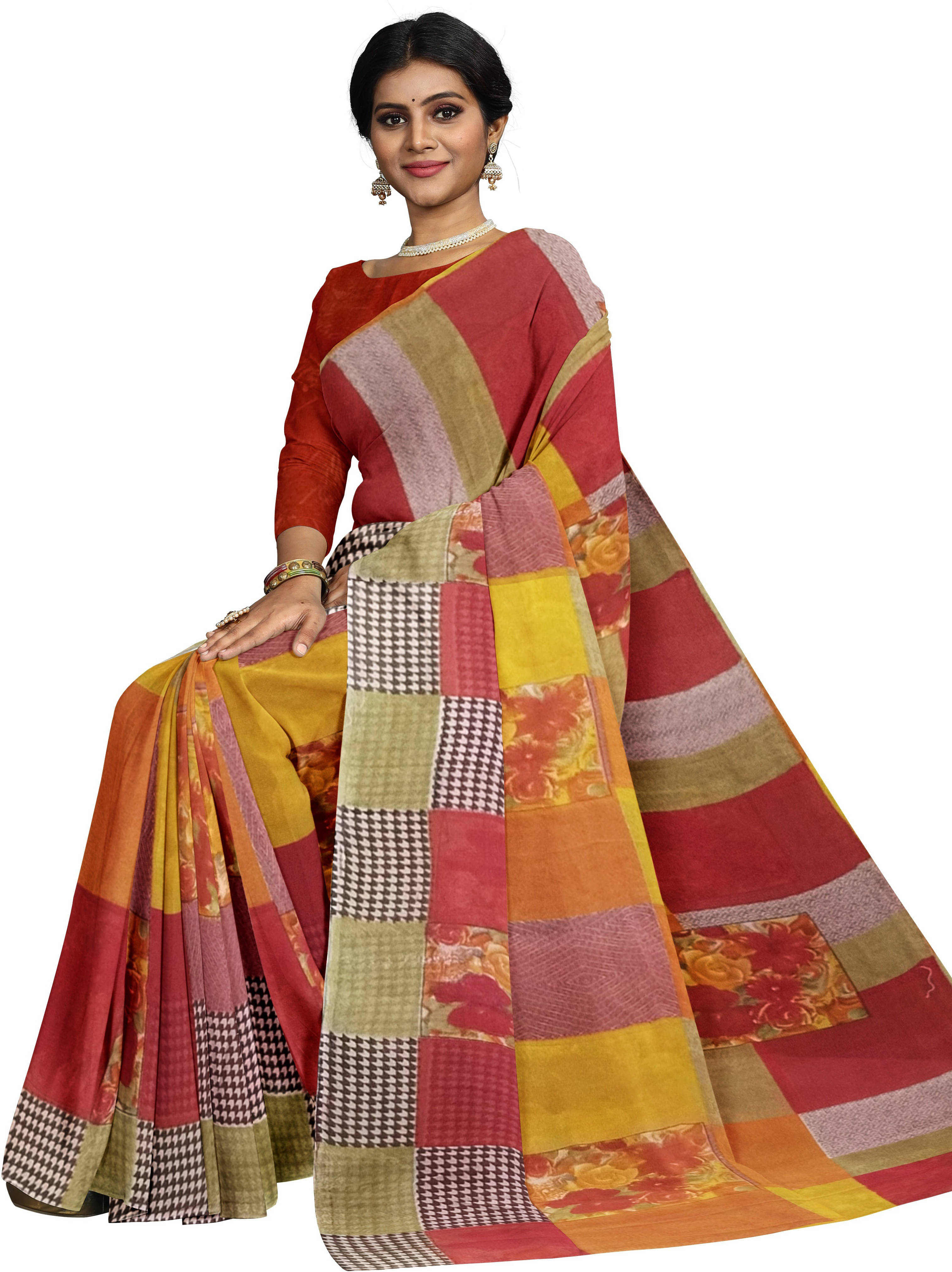 Suali Georgette Printed Saree With Unstitched Blouse Piece ( Multicolor ) Suali Georgette Printed Saree With Unstitched Blouse Piece ( Multicolor )
