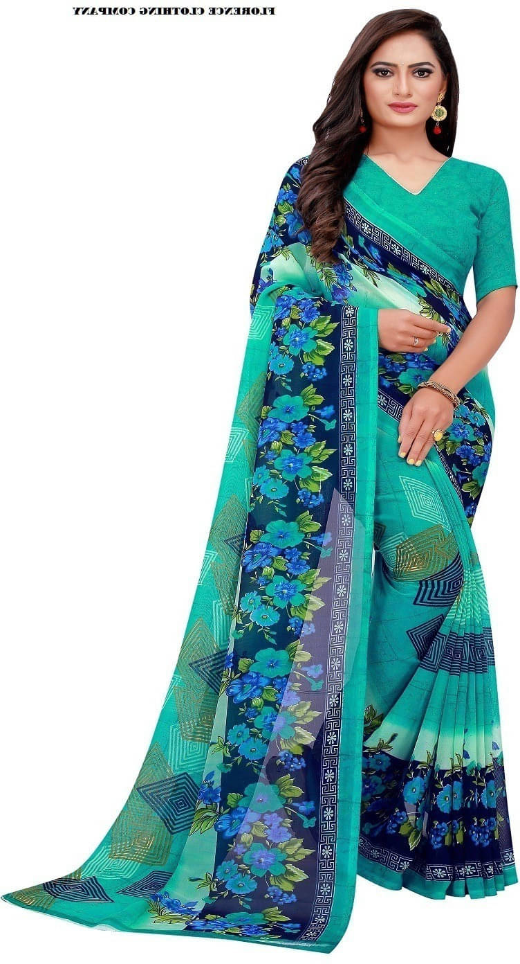Suali Georgette Printed Saree With Unstitched Blouse Piece ( Green ) Suali Georgette Printed Saree With Unstitched Blouse Piece ( Green )