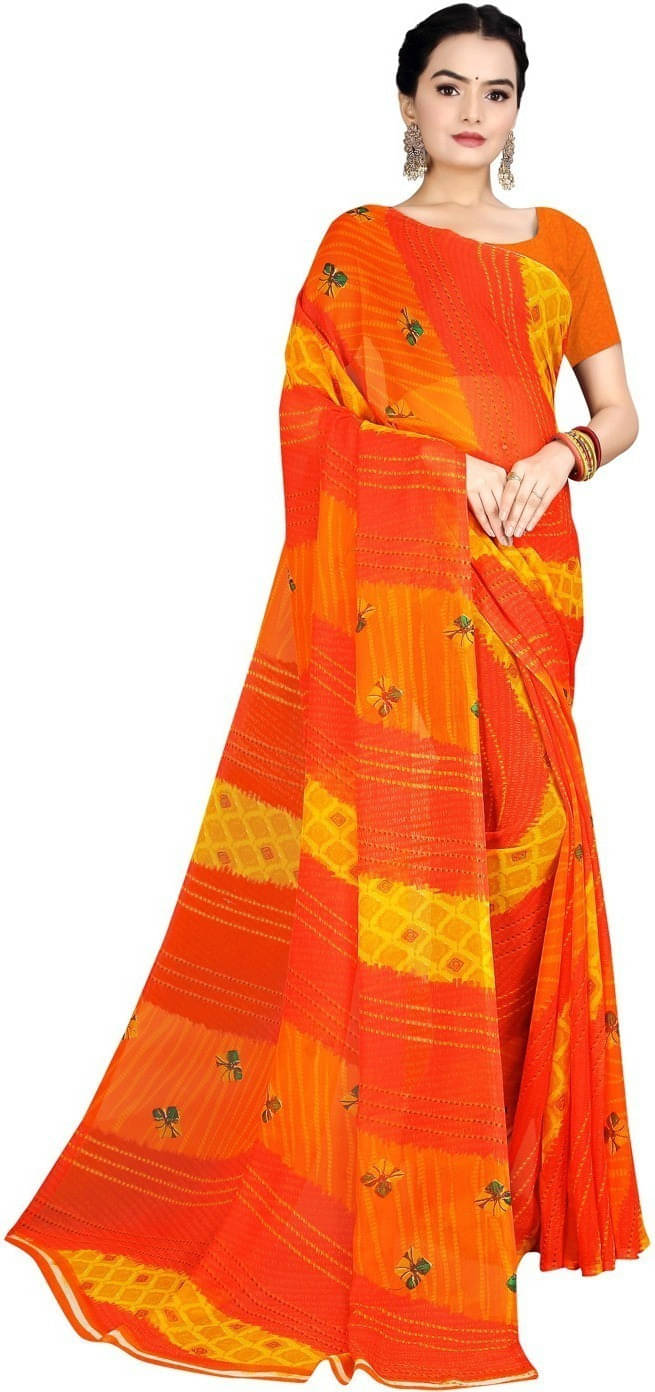 Suali Georgette Printed Saree With Unstitched Blouse Piece ( Orange ) Suali Georgette Printed Saree With Unstitched Blouse Piece ( Orange )