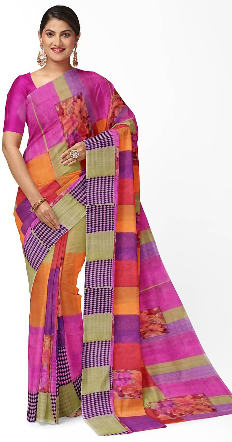     			Suali Georgette Printed Saree With Unstitched Blouse Piece ( Multicolor )