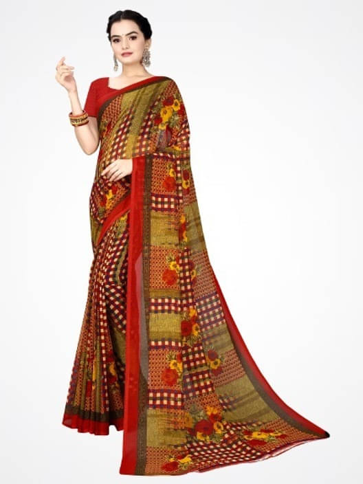 Suali Georgette Printed Saree With Unstitched Blouse Piece ( Brown ) Suali Georgette Printed Saree With Unstitched Blouse Piece ( Brown )