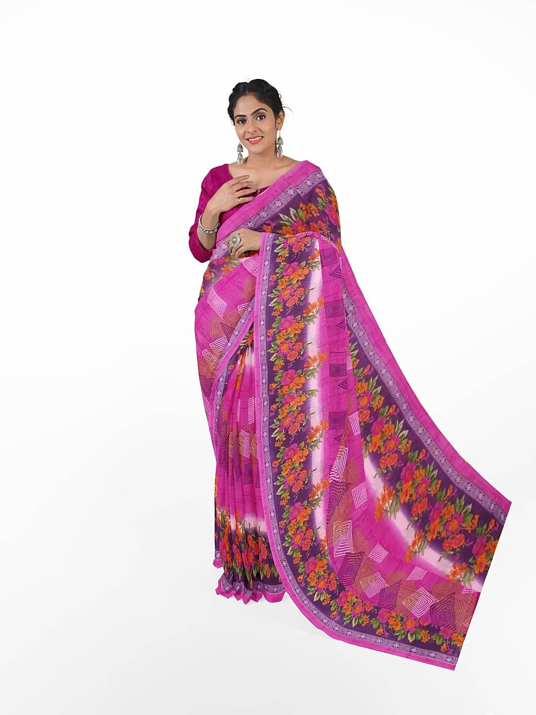 Suali Georgette Printed Saree With Unstitched Blouse Piece ( Pink ) Suali Georgette Printed Saree With Unstitched Blouse Piece ( Pink )