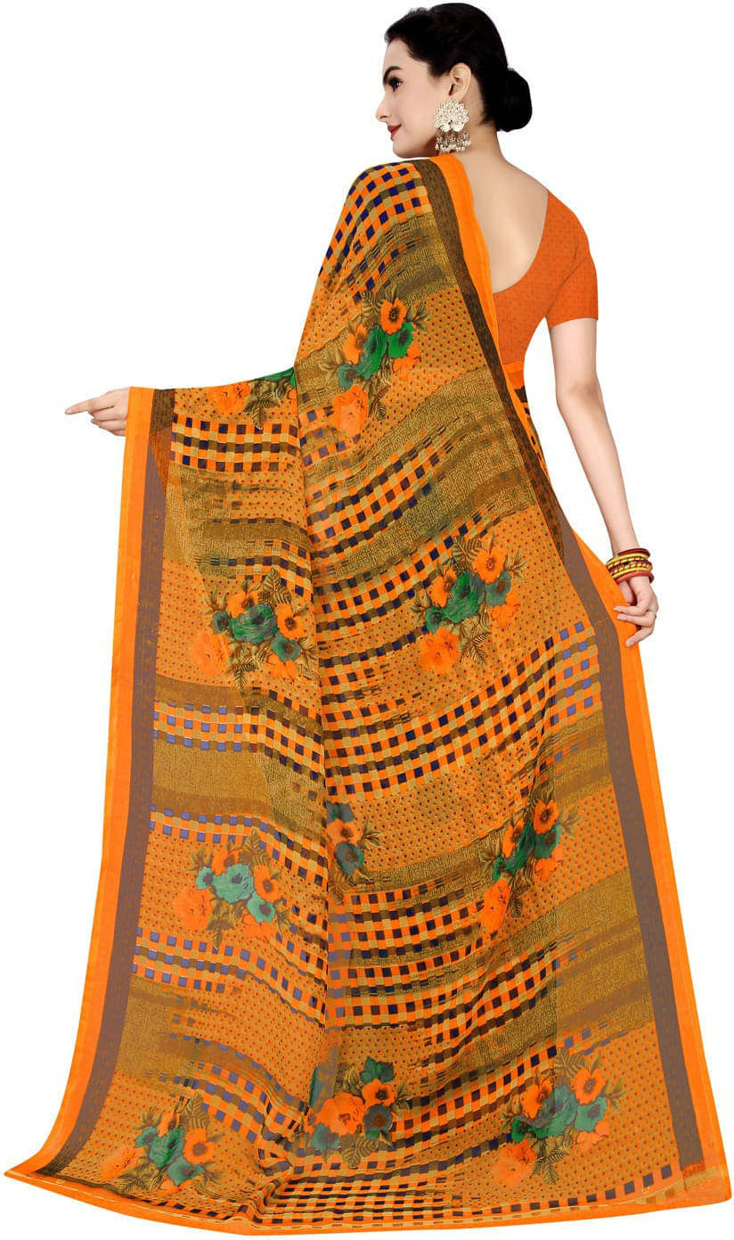 Suali Georgette Printed Saree With Unstitched Blouse Piece ( Orange ) Suali Georgette Printed Saree With Unstitched Blouse Piece ( Orange )
