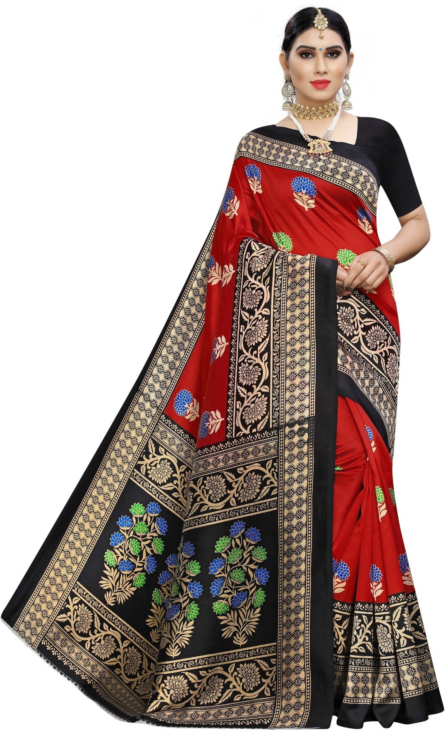 Suali Georgette Printed Saree With Unstitched Blouse Piece ( Red ) Suali Georgette Printed Saree With Unstitched Blouse Piece ( Red )
