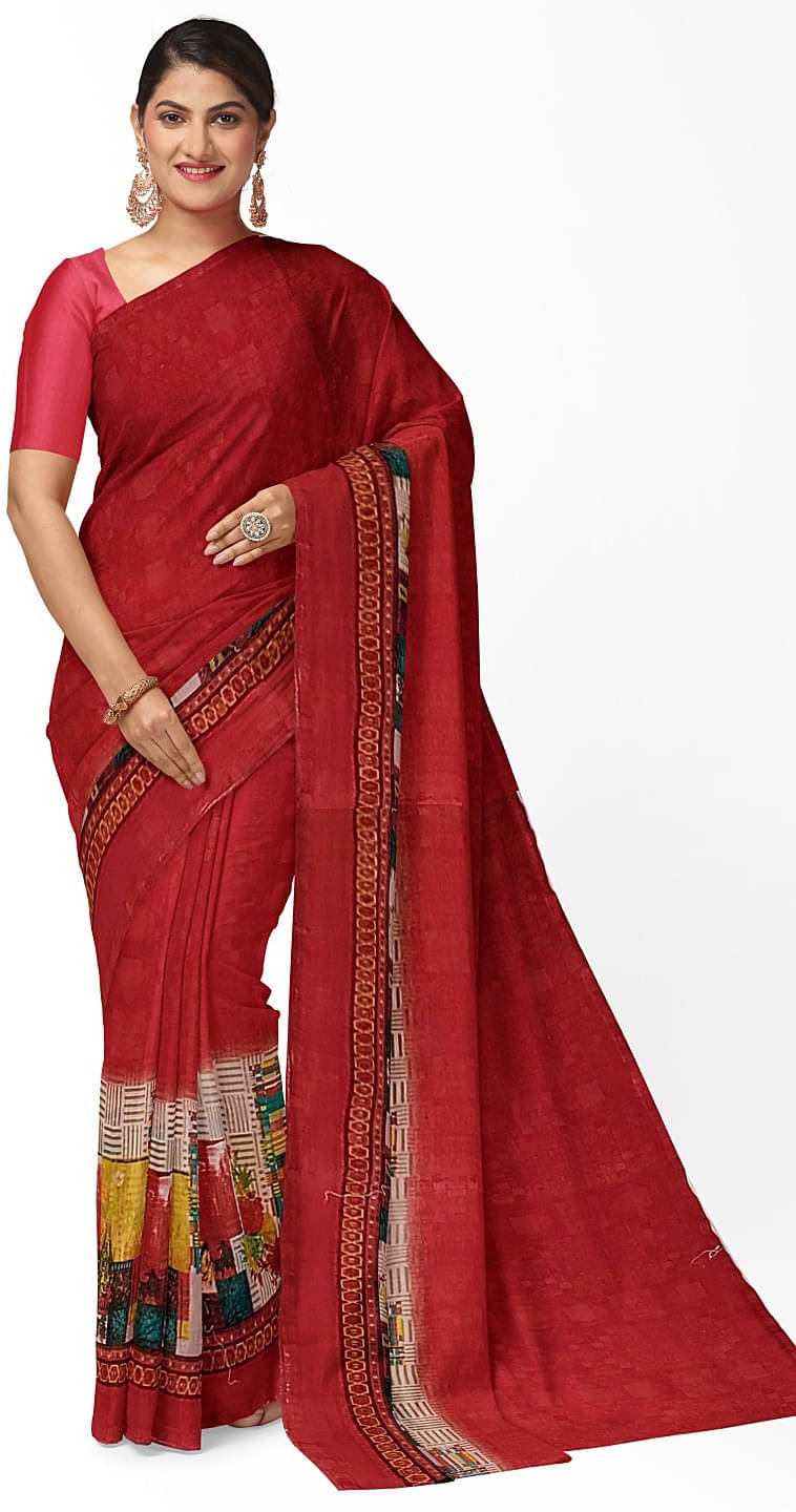 Suali Georgette Printed Saree With Unstitched Blouse Piece ( Red ) Suali Georgette Printed Saree With Unstitched Blouse Piece ( Red )