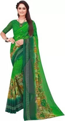 Suali Georgette Printed Saree With Unstitched Blouse Piece ( Green ) Suali Georgette Printed Saree With Unstitched Blouse Piece ( Green )