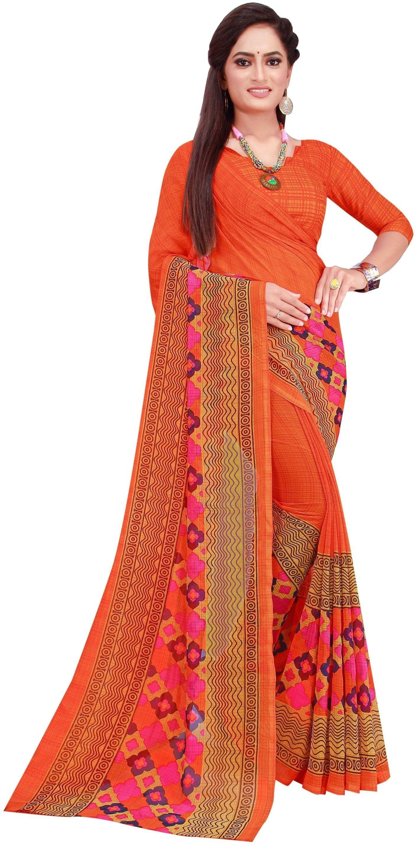 Suali Georgette Printed Saree With Unstitched Blouse Piece ( Orange ) Suali Georgette Printed Saree With Unstitched Blouse Piece ( Orange )