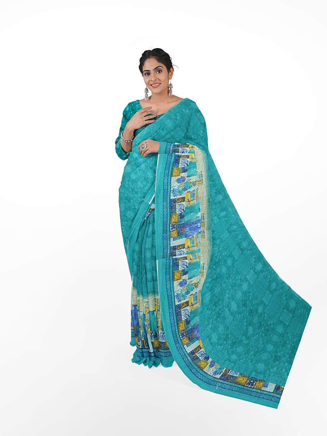 Suali Georgette Printed Saree With Unstitched Blouse Piece ( Blue ) Suali Georgette Printed Saree With Unstitched Blouse Piece ( Blue )