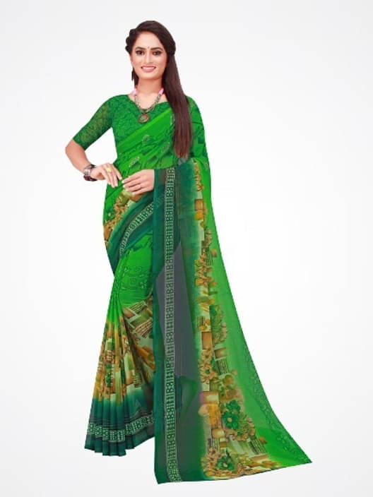 Suali Georgette Printed Saree With Unstitched Blouse Piece ( Green ) Suali Georgette Printed Saree With Unstitched Blouse Piece ( Green )