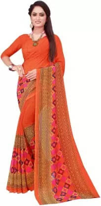 Suali Georgette Printed Saree With Unstitched Blouse Piece ( Orange ) Suali Georgette Printed Saree With Unstitched Blouse Piece ( Orange )