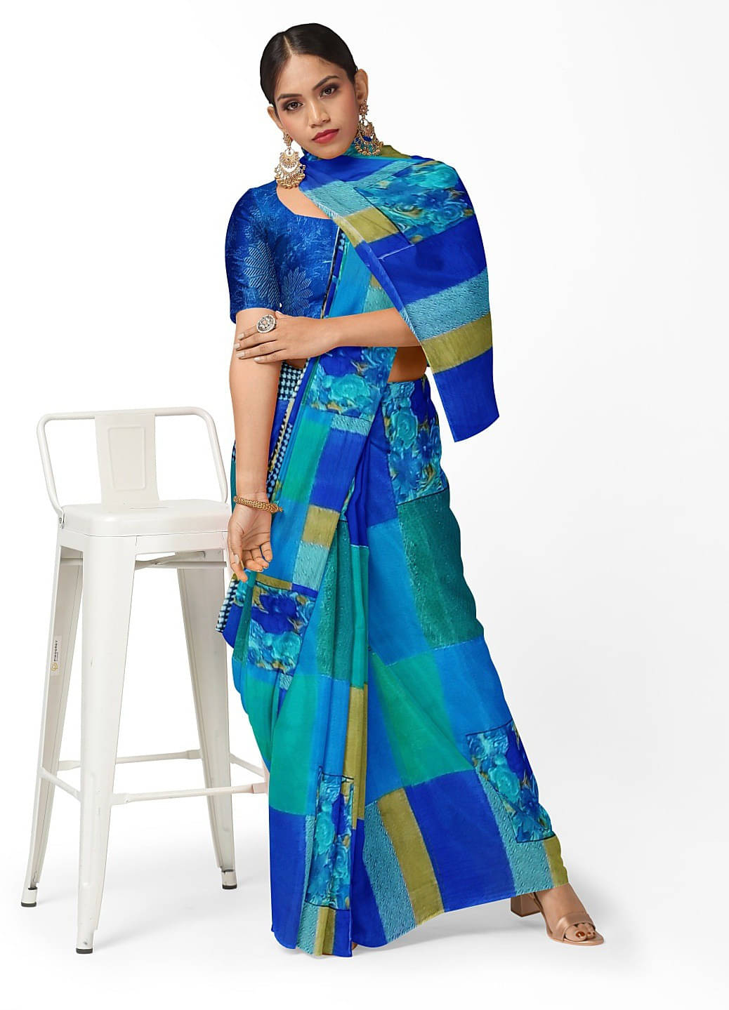 Suali Georgette Printed Saree With Unstitched Blouse Piece ( Blue ) Suali Georgette Printed Saree With Unstitched Blouse Piece ( Blue )