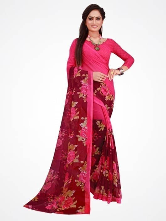 Suali Georgette Printed Saree With Unstitched Blouse Piece ( Pink ) Suali Georgette Printed Saree With Unstitched Blouse Piece ( Pink )