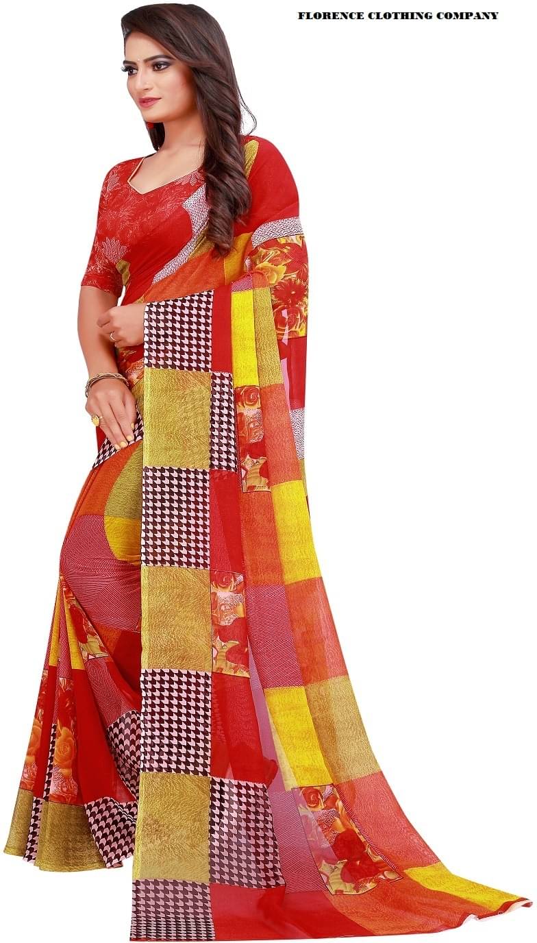     			Suali Georgette Printed Saree With Unstitched Blouse Piece ( Multicolor )
