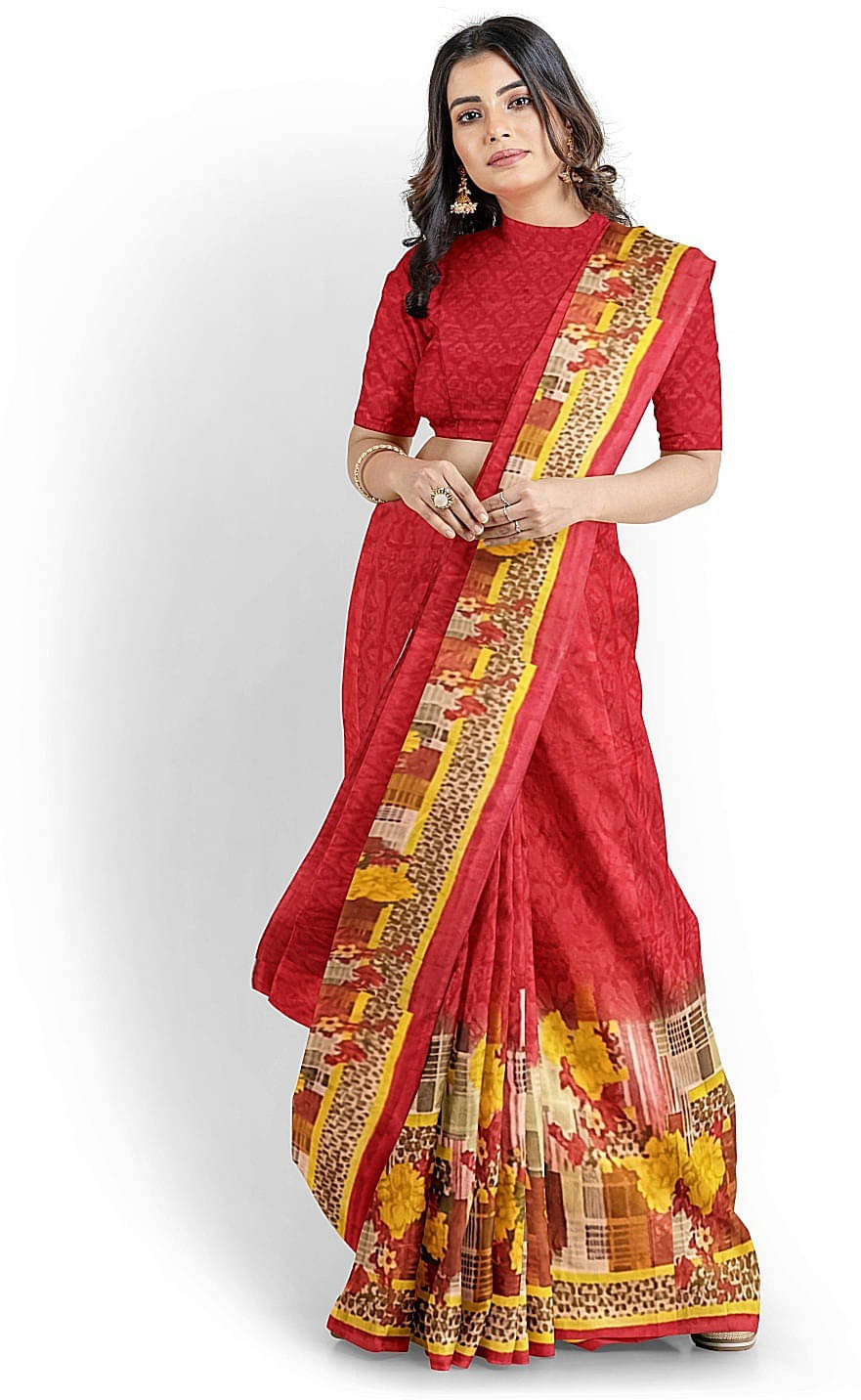     			Suali Georgette Printed Saree With Unstitched Blouse Piece ( Red )