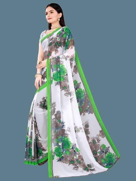 Suali Georgette Printed Saree With Unstitched Blouse Piece ( Green ) Suali Georgette Printed Saree With Unstitched Blouse Piece ( Green )