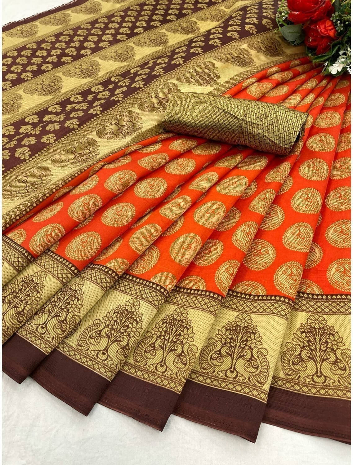 Suali Georgette Printed Saree With Unstitched Blouse Piece ( Orange ) Suali Georgette Printed Saree With Unstitched Blouse Piece ( Orange )