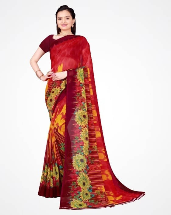     			Suali Georgette Printed Saree With Unstitched Blouse Piece ( Multicolor )