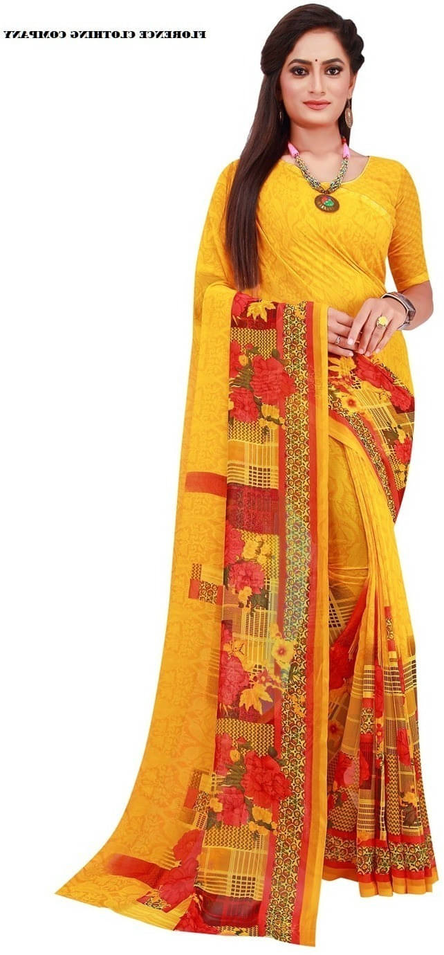 Suali Georgette Printed Saree With Unstitched Blouse Piece ( Yellow ) Suali Georgette Printed Saree With Unstitched Blouse Piece ( Yellow )
