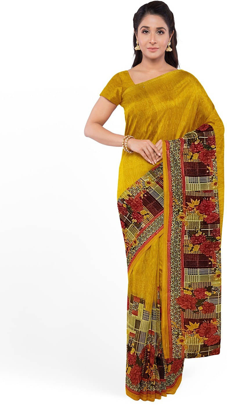 Suali Georgette Printed Saree With Unstitched Blouse Piece ( Yellow ) Suali Georgette Printed Saree With Unstitched Blouse Piece ( Yellow )