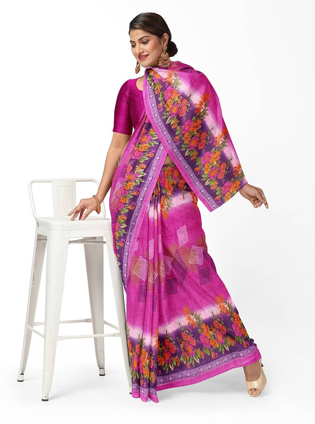     			Suali Georgette Printed Saree With Unstitched Blouse Piece ( Pink )