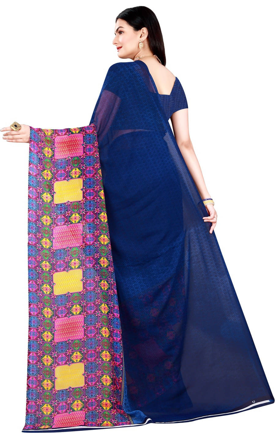 Suali Georgette Printed Saree With Unstitched Blouse Piece ( Blue ) Suali Georgette Printed Saree With Unstitched Blouse Piece ( Blue )