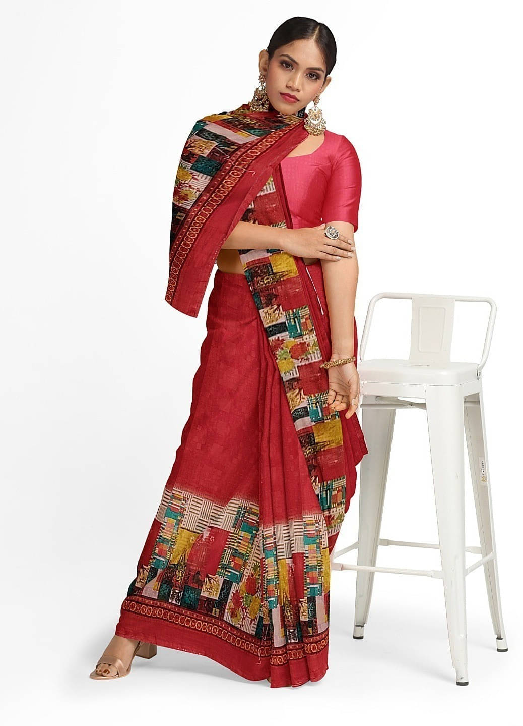 Suali Georgette Printed Saree With Unstitched Blouse Piece ( Red ) Suali Georgette Printed Saree With Unstitched Blouse Piece ( Red )