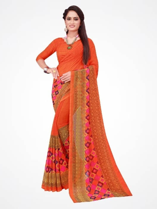 Suali Georgette Printed Saree With Unstitched Blouse Piece ( Orange ) Suali Georgette Printed Saree With Unstitched Blouse Piece ( Orange )