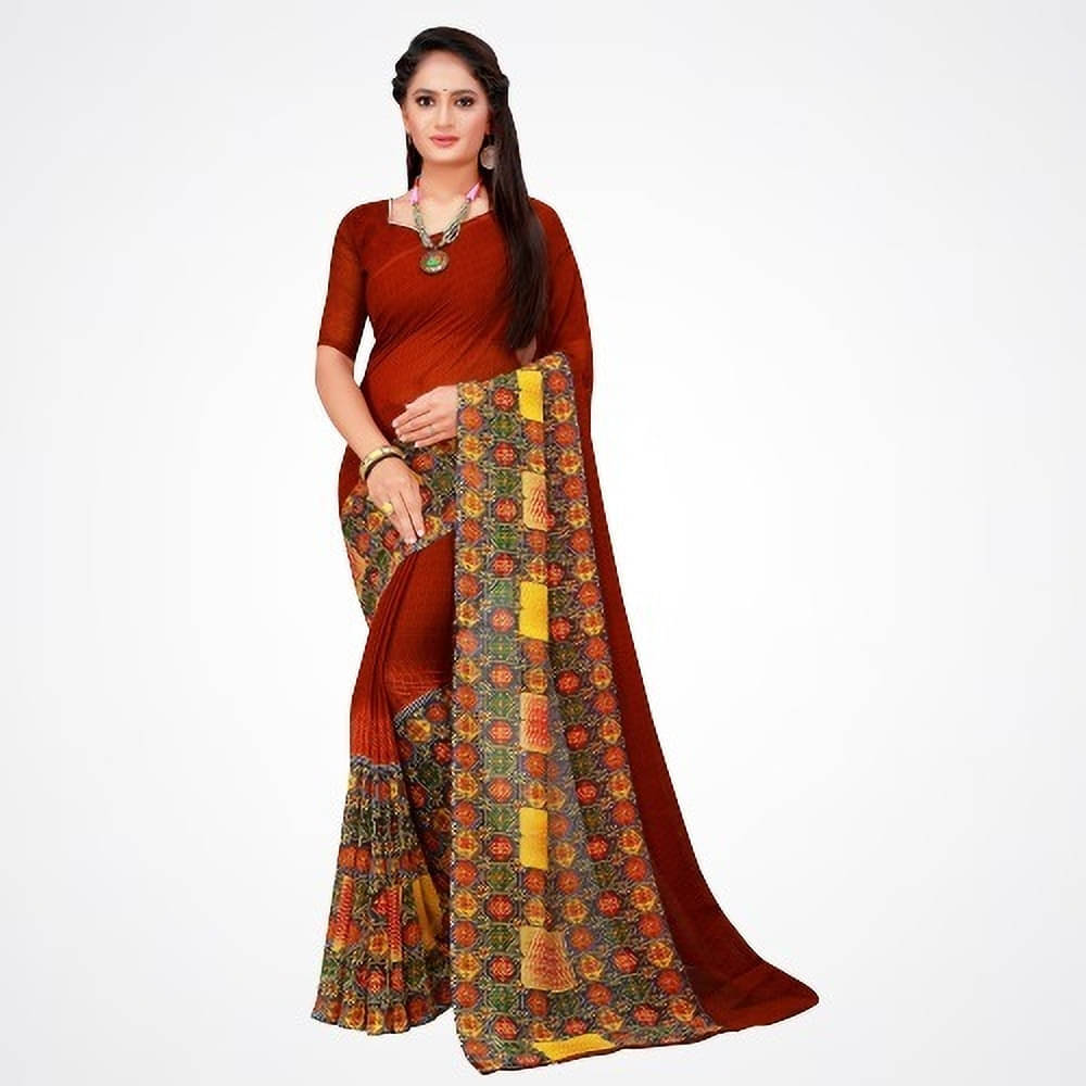     			Suali Georgette Printed Saree With Unstitched Blouse Piece ( Maroon )