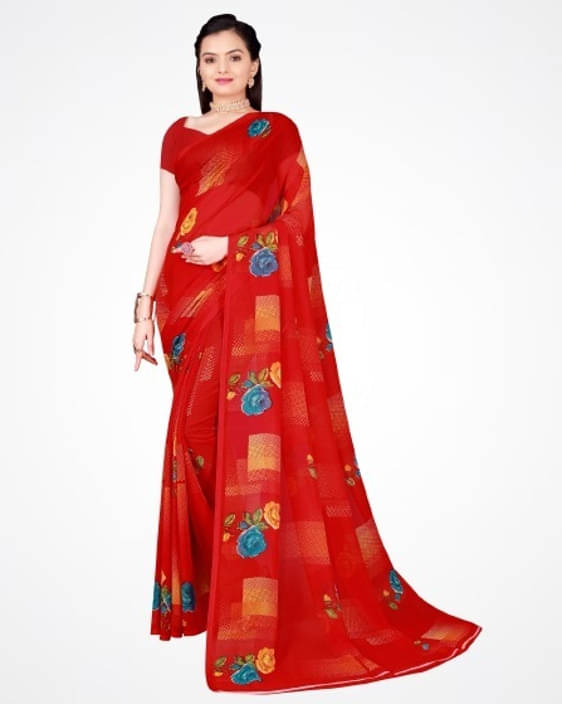 Suali Georgette Printed Saree With Unstitched Blouse Piece ( Red ) Suali Georgette Printed Saree With Unstitched Blouse Piece ( Red )