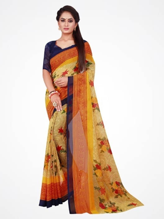     			Suali Georgette Printed Saree With Unstitched Blouse Piece ( Beige )
