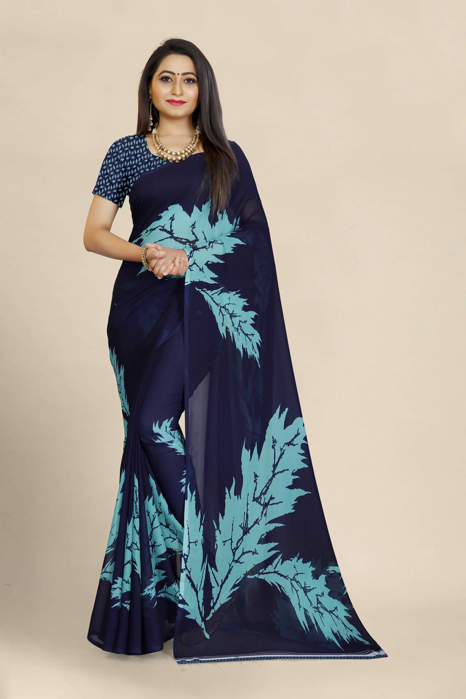 Suali Georgette Printed Saree With Unstitched Blouse Piece ( Blue ) Suali Georgette Printed Saree With Unstitched Blouse Piece ( Blue )