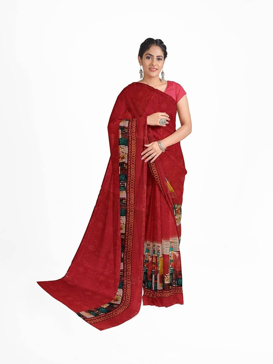 Suali Georgette Printed Saree With Unstitched Blouse Piece ( Red ) Suali Georgette Printed Saree With Unstitched Blouse Piece ( Red )