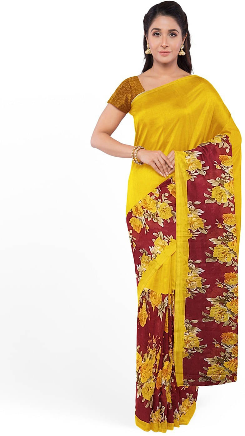     			Suali Georgette Printed Saree With Unstitched Blouse Piece ( Yellow )