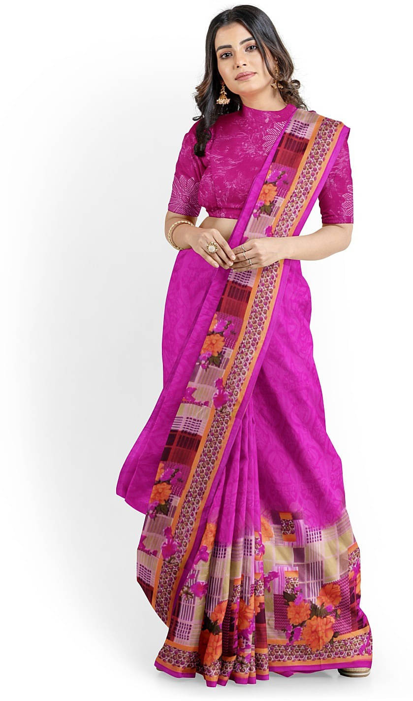     			Suali Georgette Printed Saree With Unstitched Blouse Piece ( Pink )