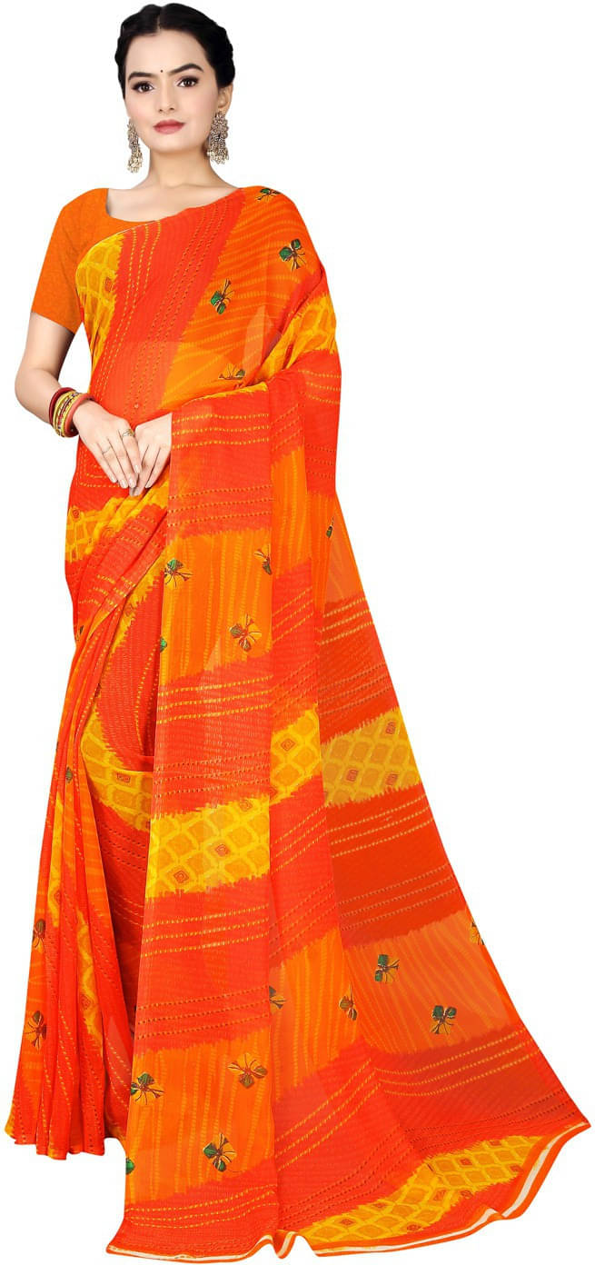     			Suali Georgette Printed Saree With Unstitched Blouse Piece ( Orange )