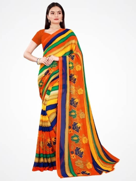     			Suali Georgette Printed Saree With Unstitched Blouse Piece ( Multicolor )