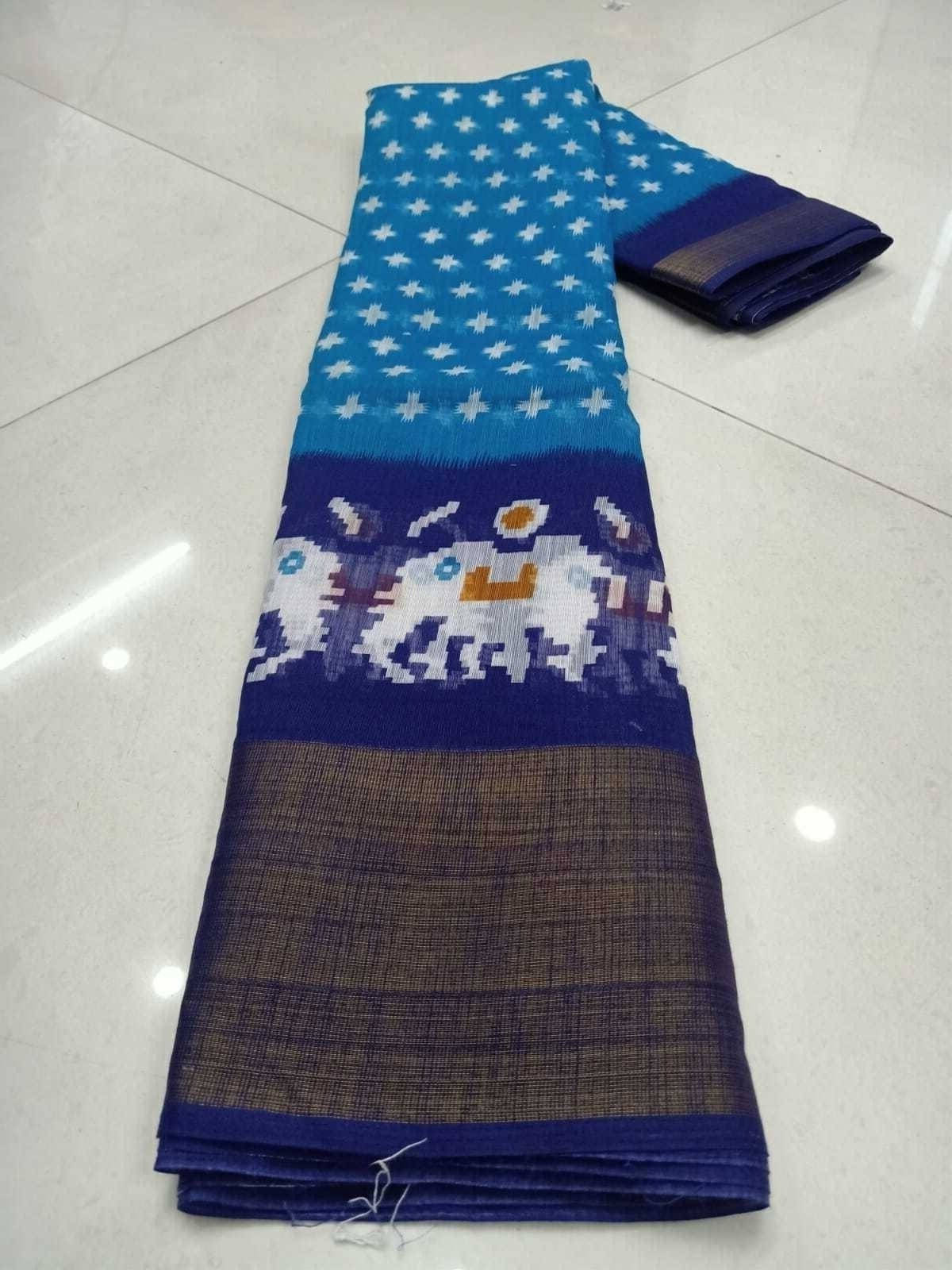    			Suali Georgette Printed Saree With Unstitched Blouse Piece ( Blue )