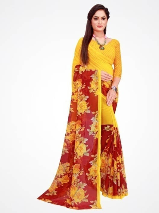 Suali Georgette Printed Saree With Unstitched Blouse Piece ( Yellow ) Suali Georgette Printed Saree With Unstitched Blouse Piece ( Yellow )