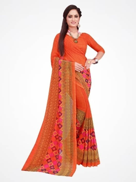 Suali Georgette Printed Saree With Unstitched Blouse Piece ( Orange ) Suali Georgette Printed Saree With Unstitched Blouse Piece ( Orange )