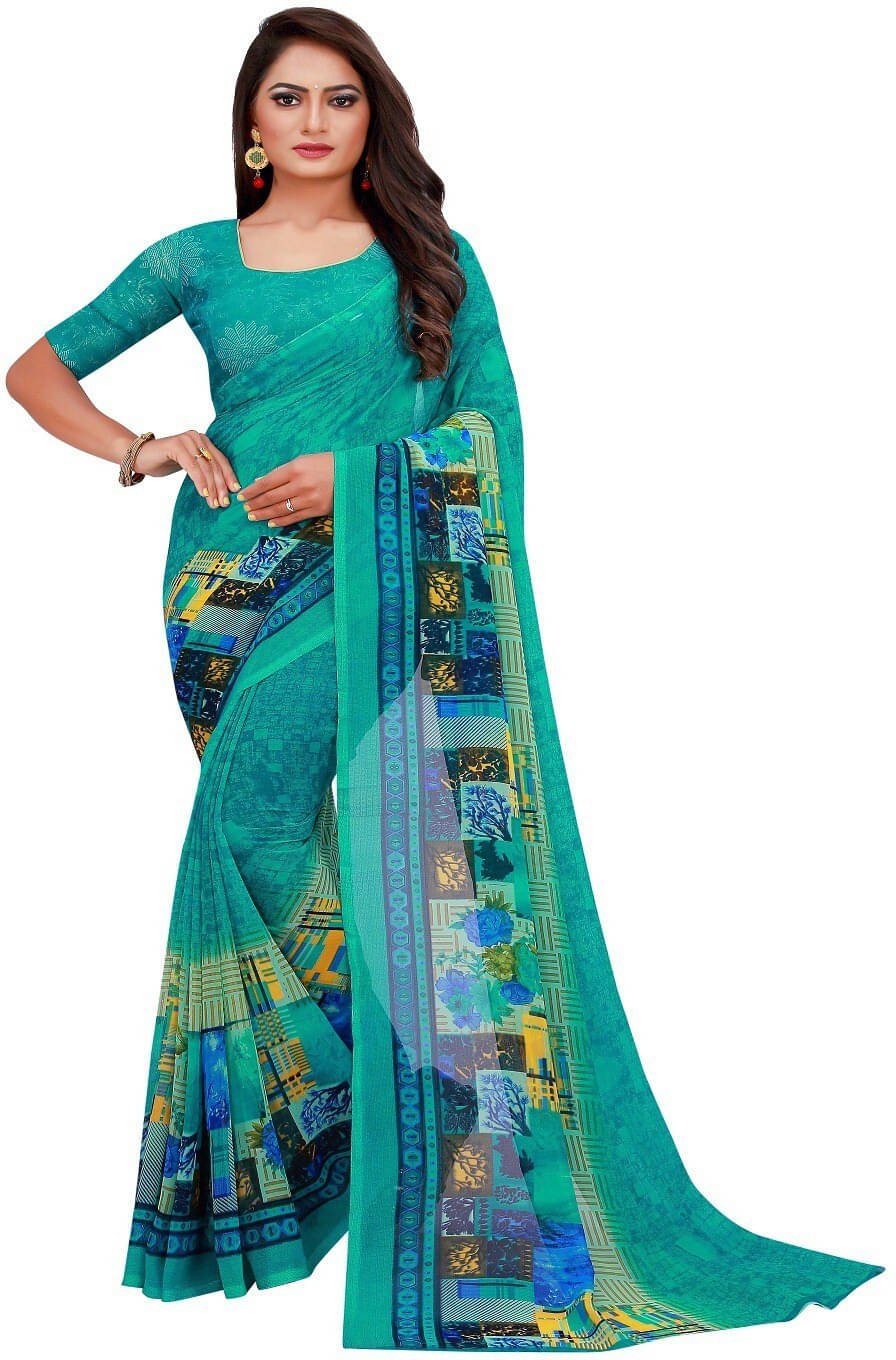 Suali Georgette Printed Saree With Unstitched Blouse Piece ( Green ) Suali Georgette Printed Saree With Unstitched Blouse Piece ( Green )