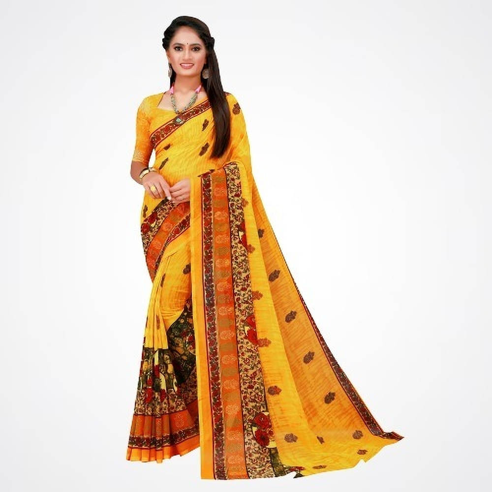 Suali Georgette Printed Saree With Unstitched Blouse Piece ( Yellow ) Suali Georgette Printed Saree With Unstitched Blouse Piece ( Yellow )