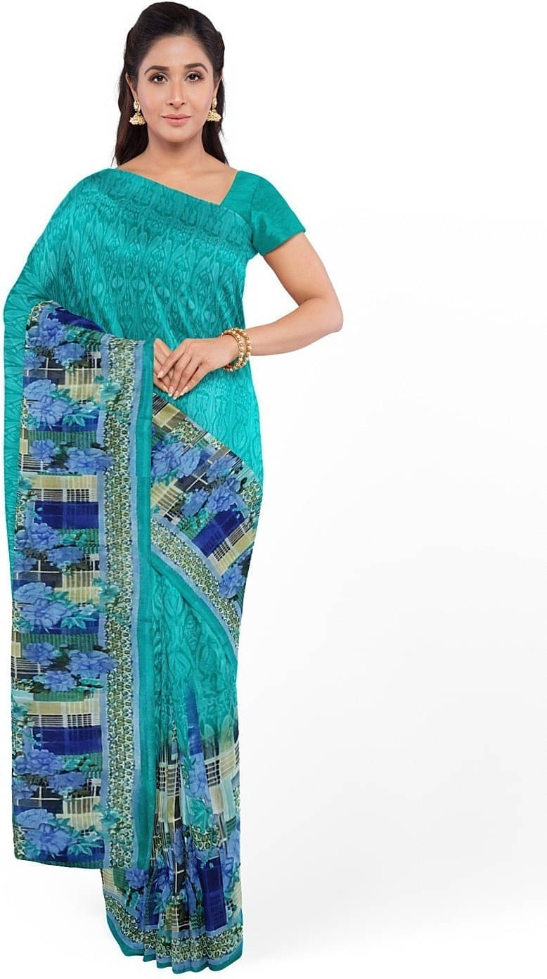 Suali Georgette Printed Saree With Unstitched Blouse Piece ( Green ) Suali Georgette Printed Saree With Unstitched Blouse Piece ( Green )