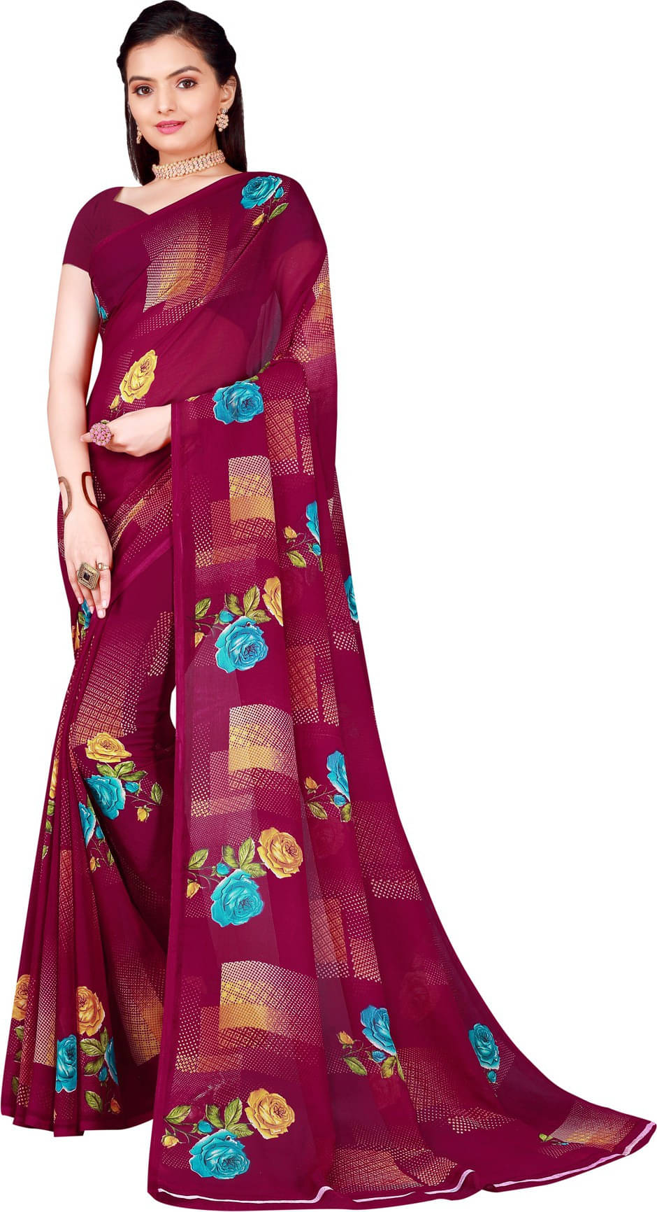Suali Georgette Printed Saree With Unstitched Blouse Piece ( Purple ) Suali Georgette Printed Saree With Unstitched Blouse Piece ( Purple )