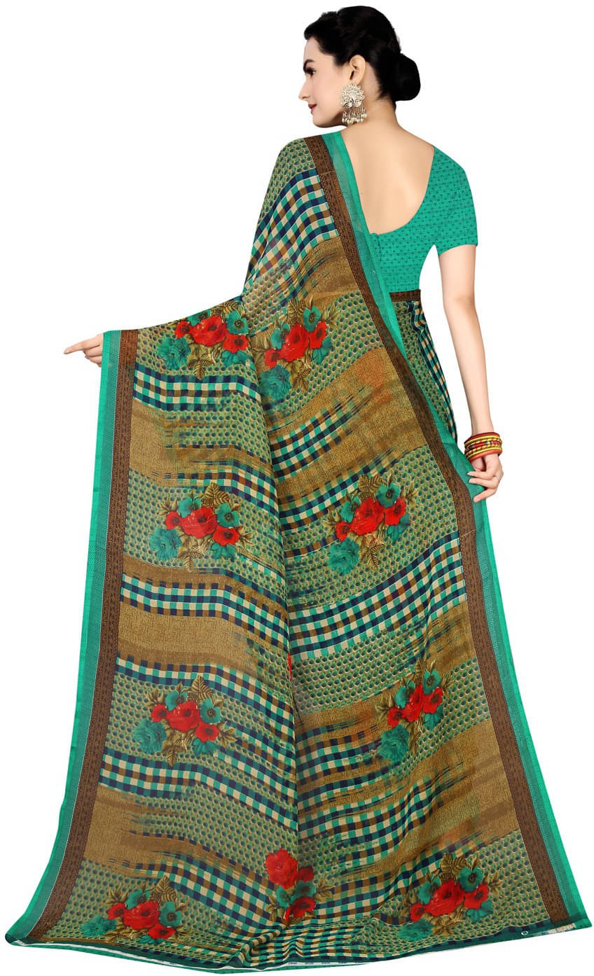 Suali Georgette Printed Saree With Unstitched Blouse Piece ( Green ) Suali Georgette Printed Saree With Unstitched Blouse Piece ( Green )