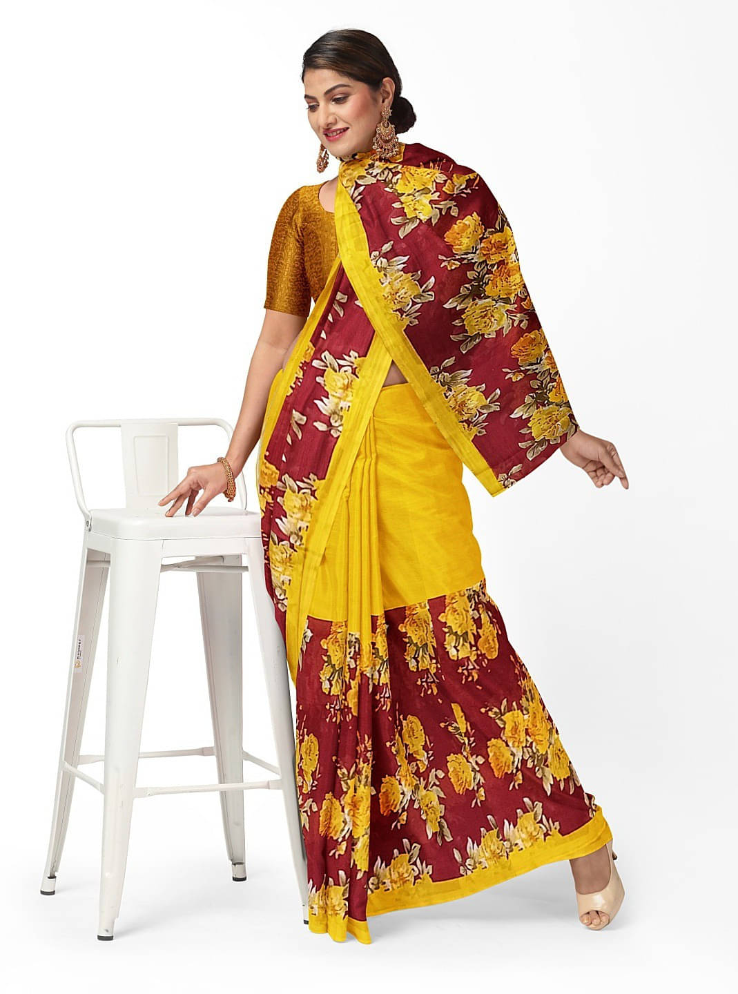 Suali Georgette Printed Saree With Unstitched Blouse Piece ( Yellow ) Suali Georgette Printed Saree With Unstitched Blouse Piece ( Yellow )