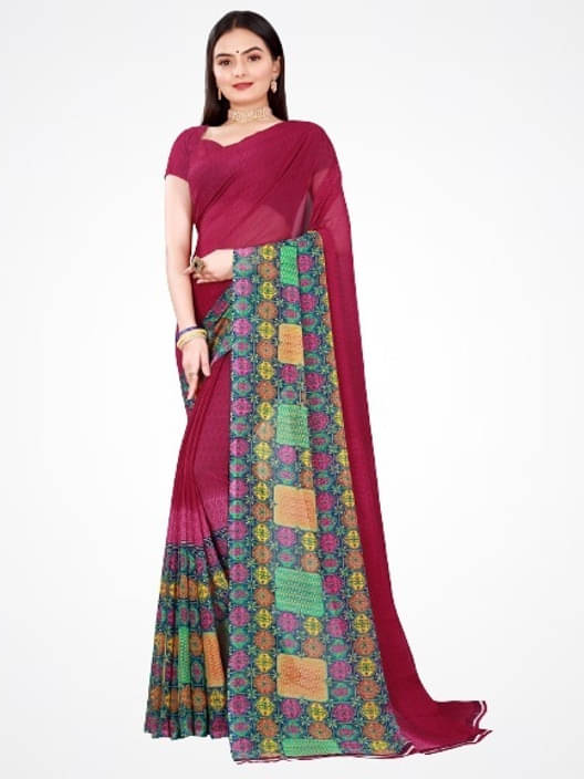 Suali Georgette Printed Saree With Unstitched Blouse Piece ( Maroon ) Suali Georgette Printed Saree With Unstitched Blouse Piece ( Maroon )