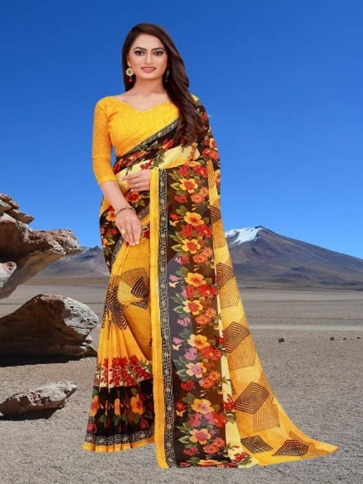 Suali Georgette Printed Saree With Unstitched Blouse Piece ( Multicolor ) Suali Georgette Printed Saree With Unstitched Blouse Piece ( Multicolor )