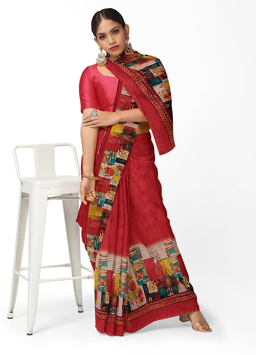     			Suali Georgette Printed Saree With Unstitched Blouse Piece ( Red )