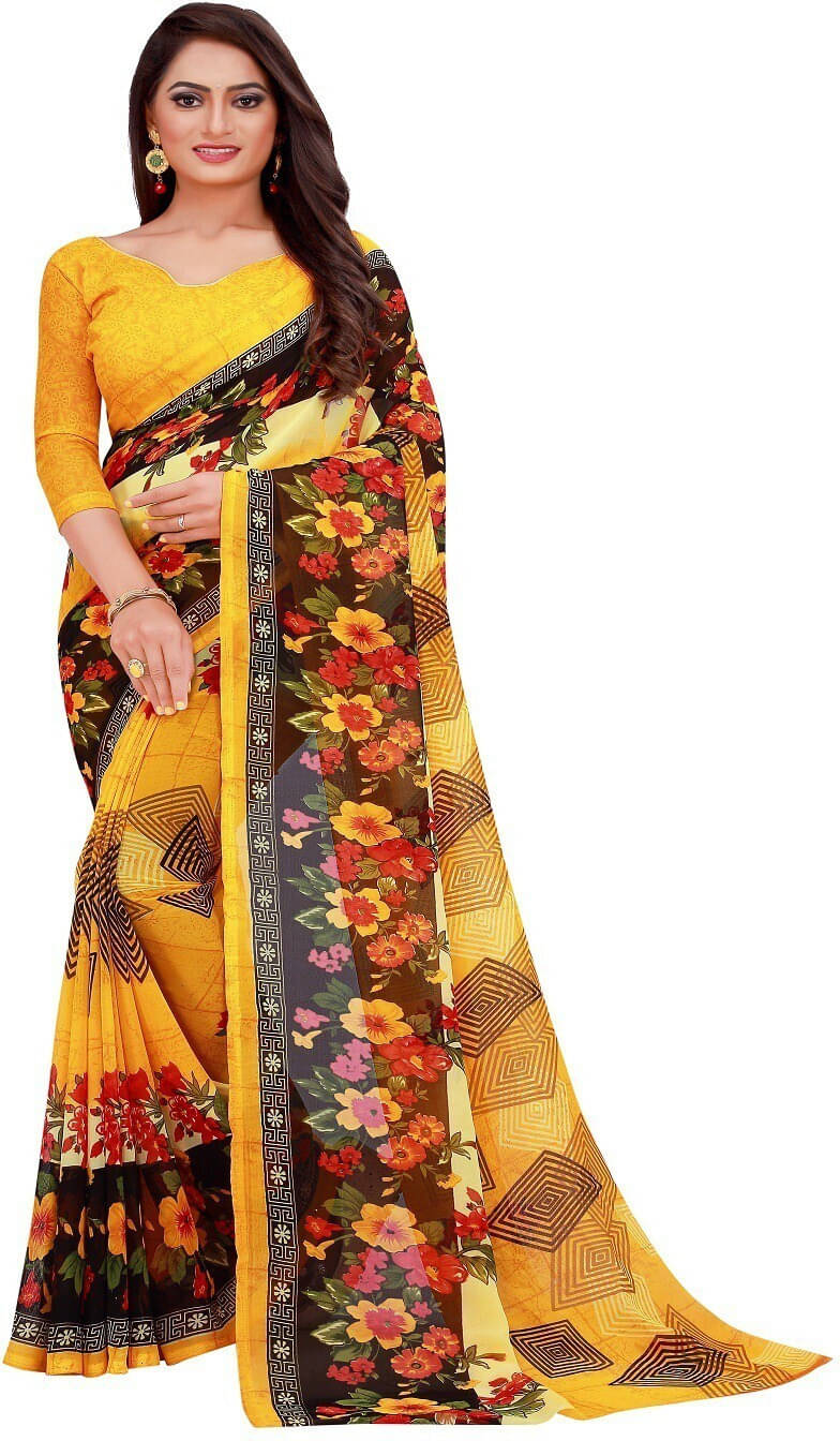    			Suali Georgette Printed Saree With Unstitched Blouse Piece ( Multicolor )